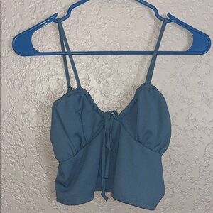 Green Crop Camisole with Sweetheart Neckline and Tie Front